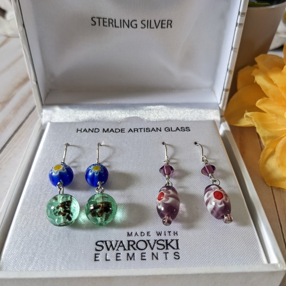 2 Pairs of Glass Bead Earrings. Swarovski Elements NIB - Picture 4 of 4